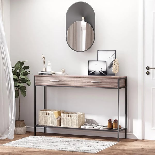 Hallbord - Konsolbord - 2 Lådor - Nedre Hylla - 120x30x81,5 cm - Montering Krävs - Ek