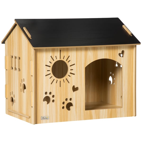 Hundkoja - Hundhus för små hundar - Dörr framtill - MDF - 69 x 50 x 58,5 cm - Ek