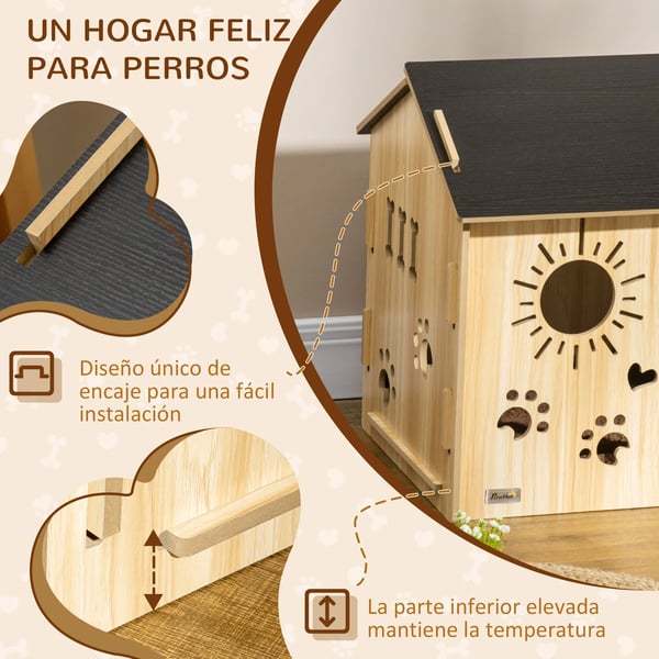 Hundkoja - Hundhus för små hundar - Dörr framtill - MDF - 69 x 50 x 58,5 cm - Ek