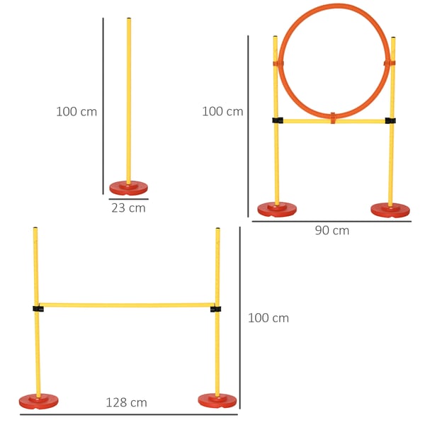 Agility för hund - Träningsset 3-delar - ABS+PE - 90x23x100 cm - Gul