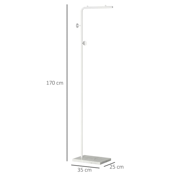 Fristående klädhängare - Stående modell - Marmorbas - 2 runda krokar - Metall - Modern design - 35×25×170 cm - Vit