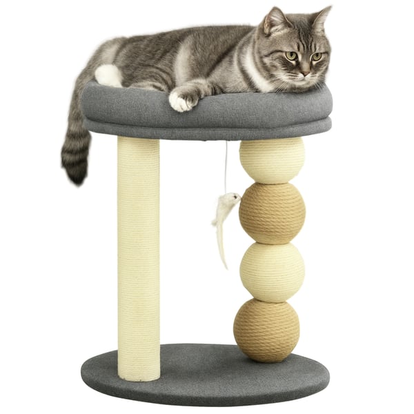 Kattklösträd - Klätterträd - 2 nivåer - Ø 40 x 48 cm - Sisal, spånskiva, polyester & bomull - För små katter - Grå