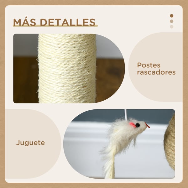 Kattklösträd - Klätterträd - 2 nivåer - Ø 40 x 48 cm - Sisal, spånskiva, polyester & bomull - För små katter - Grå