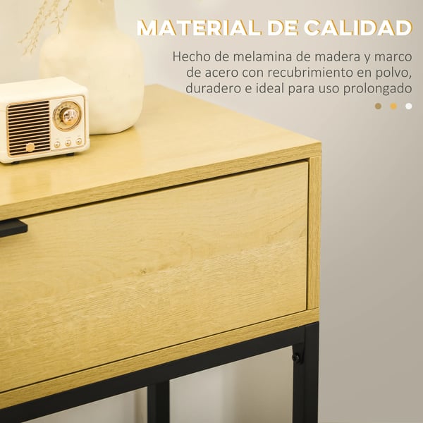 Konsolbord - Hallbord - 80x30x76 cm - Med Låda - Stålben - Rektangulärt - Melaminbelagt Trä - Natur