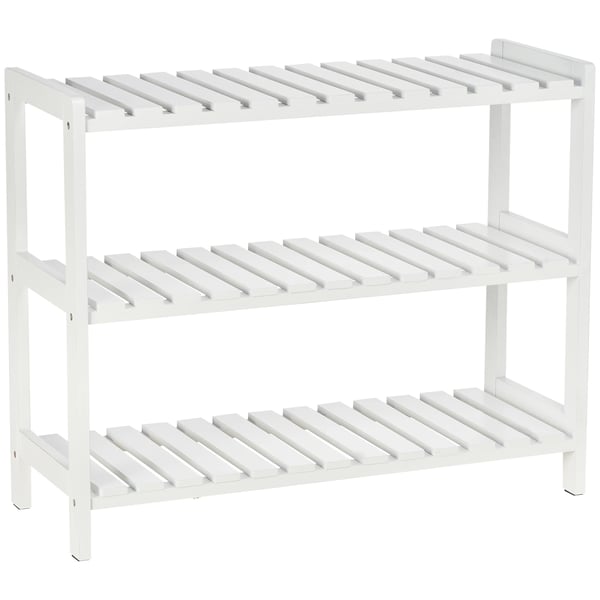 Skohylla i trä - Skoställ - 3 nivåer - Rymmer 9 par - 70x26x57,5 cm - Furu och MDF - Vit