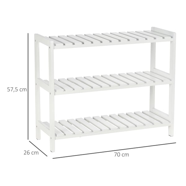 Skohylla i trä - Skoställ - 3 nivåer - Rymmer 9 par - 70x26x57,5 cm - Furu och MDF - Vit