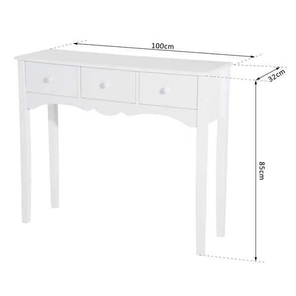 Hallbord - Konsolbord - 3 Lådor - 100x32x85 cm - För Entré/Vardagsrum - Montering Krävs