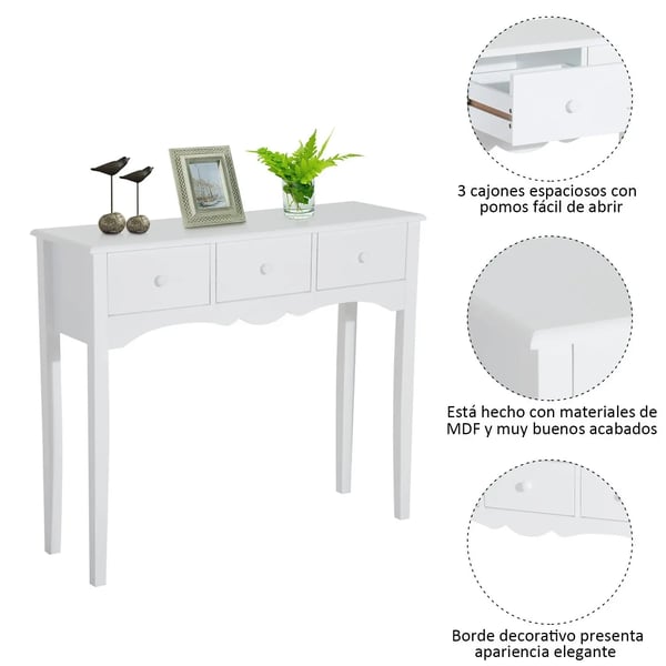 Hallbord - Konsolbord - 3 Lådor - 100x32x85 cm - För Entré/Vardagsrum - Montering Krävs