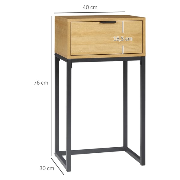 Hallbord - Konsolbord/Sidobord - 40x30x76 cm - Med Låda - Stålben - Rektangulär - Melaminbelagt Trä - Naturträ