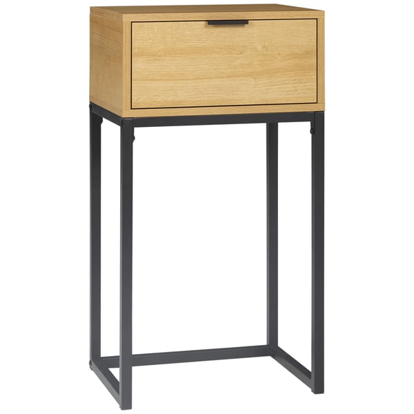 Hallbord - Konsolbord/Sidobord - 40x30x76 cm - Med Låda - Stålben - Rektangulär - Melaminbelagt Trä - Naturträ