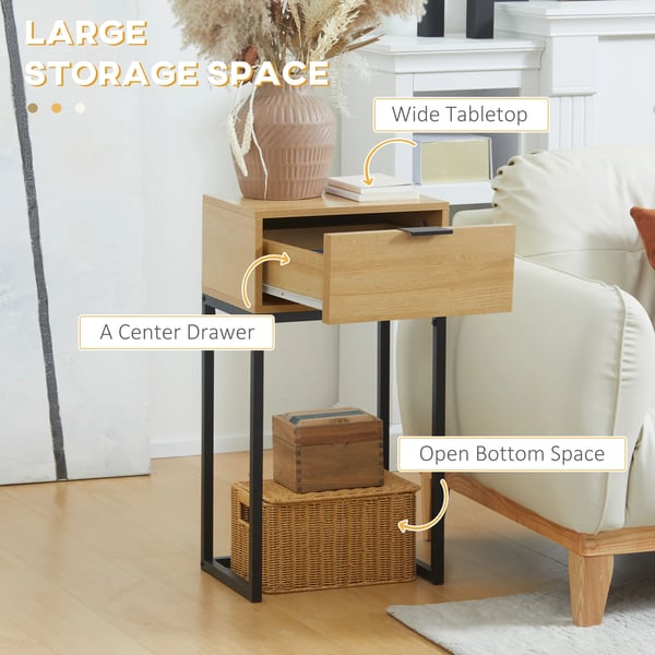 Hallbord - Konsolbord/Sidobord - 40x30x76 cm - Med Låda - Stålben - Rektangulär - Melaminbelagt Trä - Naturträ