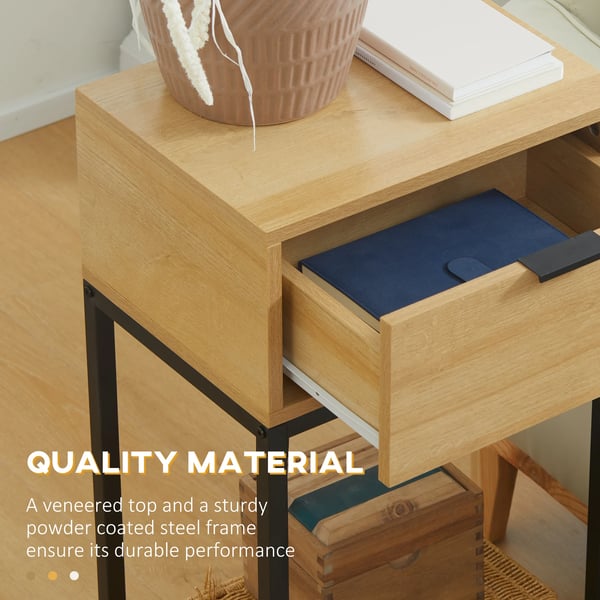 Hallbord - Konsolbord/Sidobord - 40x30x76 cm - Med Låda - Stålben - Rektangulär - Melaminbelagt Trä - Naturträ
