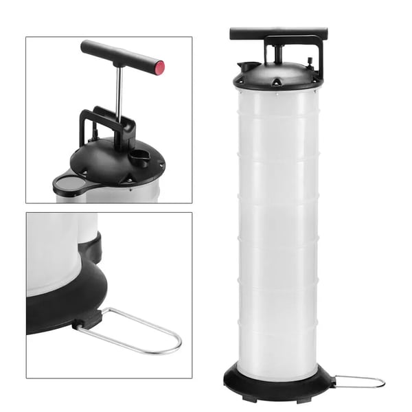 Olie- og væskeudsuger - Vakuumpumpe/transferpumpe - 7 L - Slanger 4/6/8/10 mm - Slangelængde 91 cm - 4,8–11,7 bar - Beholder 64×18 cm - Hvid