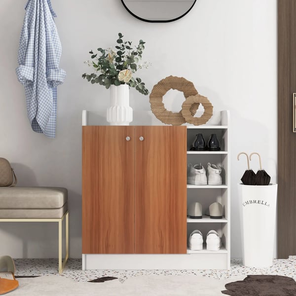 Skoskåp för hall - Skoskåp - 2 dörrar - 83 x 30 x 90 cm - Natur