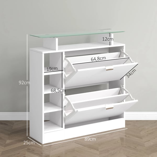 Skohylla - Skoställ med lådor - Fällbar - Justerbara hyllplan - 89x25x92 cm - Vit