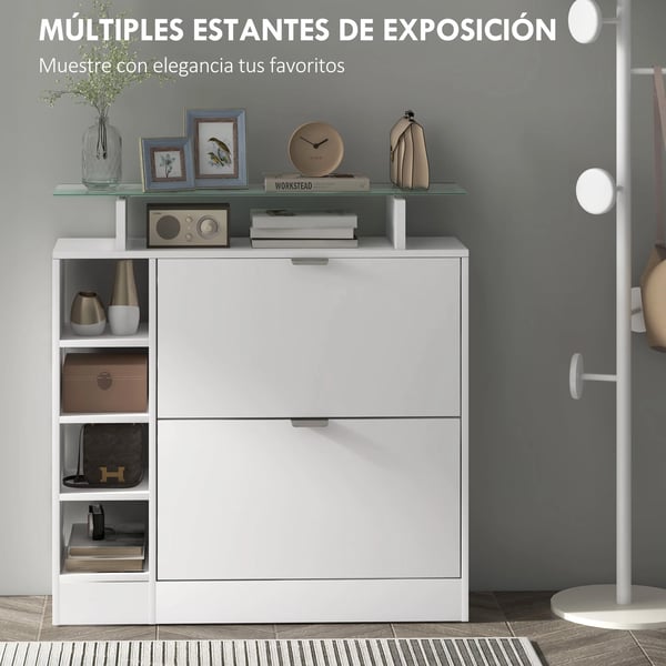 Skohylla - Skoställ med lådor - Fällbar - Justerbara hyllplan - 89x25x92 cm - Vit