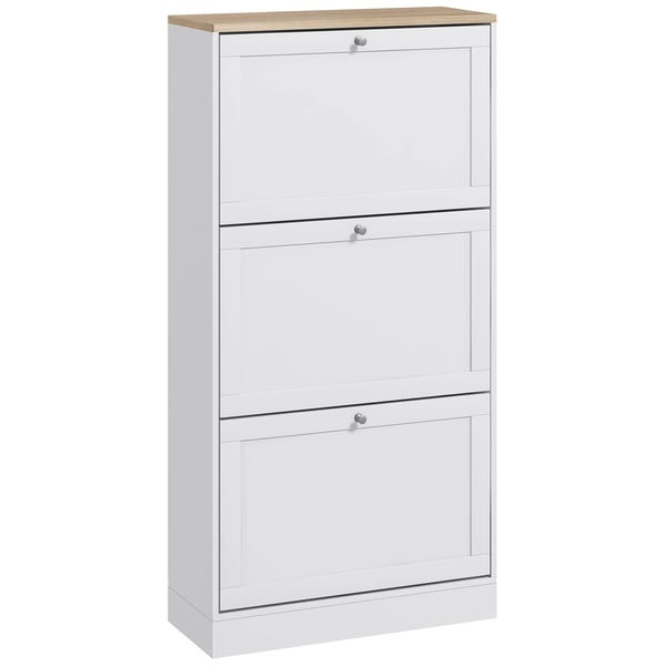 Skoskåp - Hallmöbel - 3 fällbara lådor - 60 x 23,5 x 115 cm - Vit