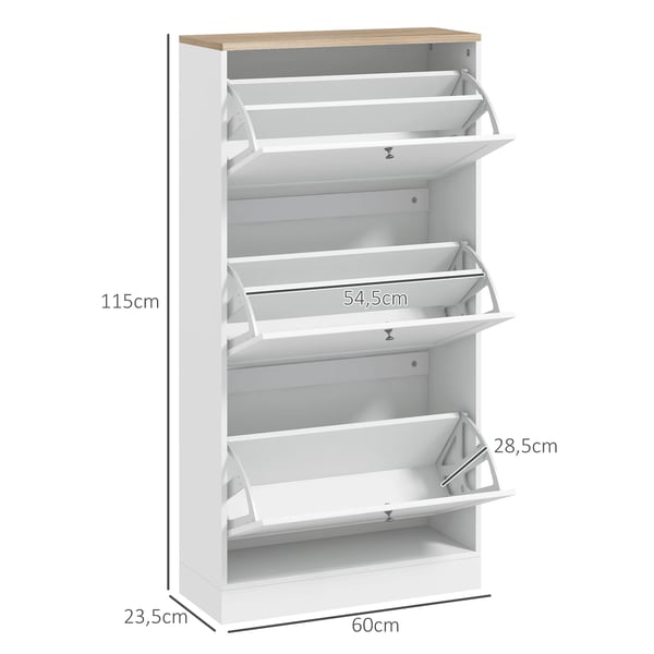 Skoskåp - Hallmöbel - 3 fällbara lådor - 60 x 23,5 x 115 cm - Vit