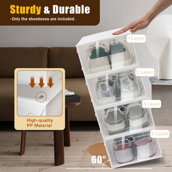 Skokasser 24-pak - Opbevaringsbokse - Stabelbare - 33x23x14 cm - PP-plast - Til sko op til EU 44 - Hvid