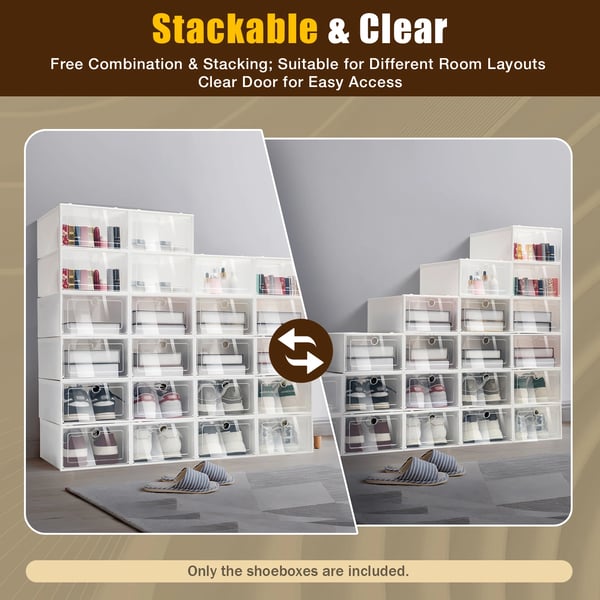 Skokasser 24-pak - Opbevaringsbokse - Stabelbare - 33x23x14 cm - PP-plast - Til sko op til EU 44 - Hvid