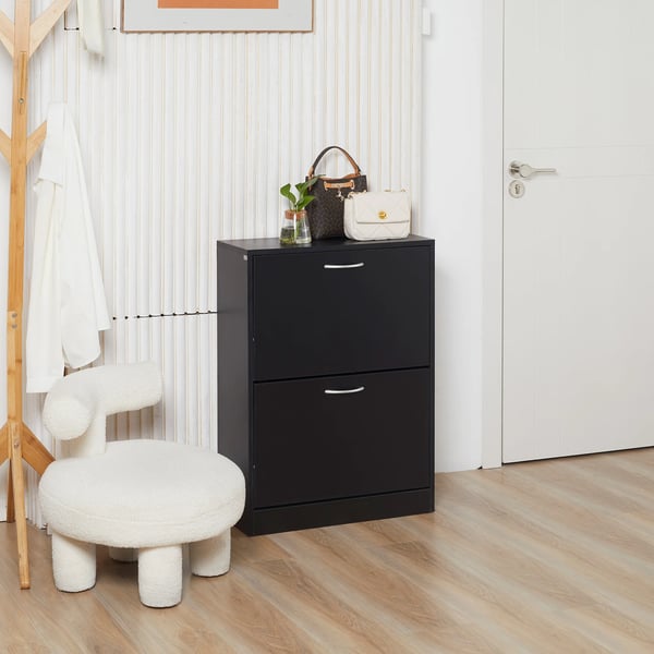 Skohylla - Skoställ - 2 lådor - 60x24x80 cm - Modern design - Fristående - Svart
