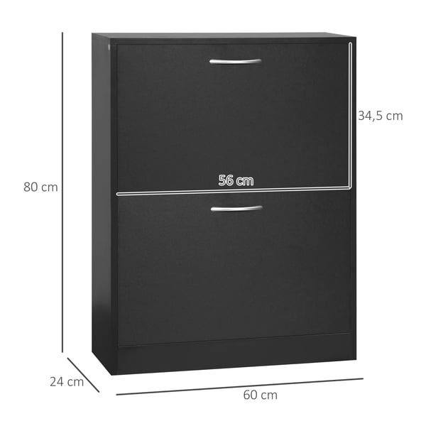 Skohylla - Skoställ - 2 lådor - 60x24x80 cm - Modern design - Fristående - Svart
