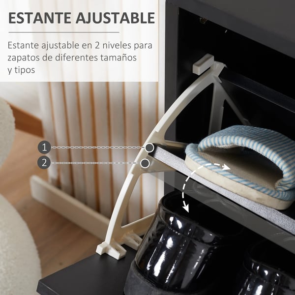 Skohylla - Skoställ - 2 lådor - 60x24x80 cm - Modern design - Fristående - Svart