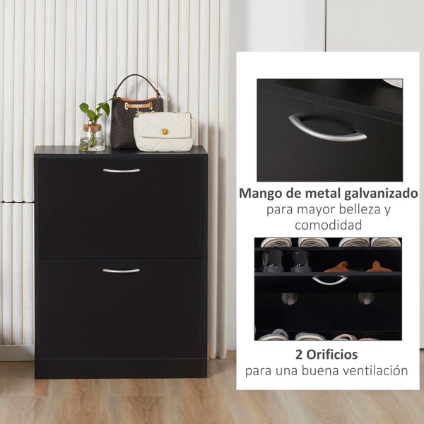 Skohylla - Skoställ - 2 lådor - 60x24x80 cm - Modern design - Fristående - Svart