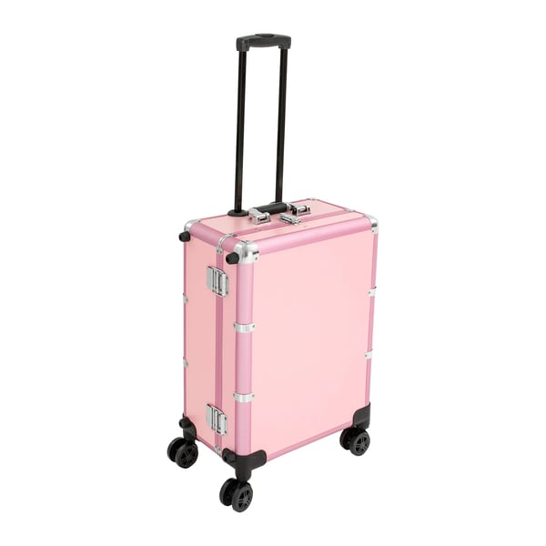 Makeupkuffert - 12 V trolley - Spejl med 8 LED - Organizer - Transportabel - På hjul - Pink