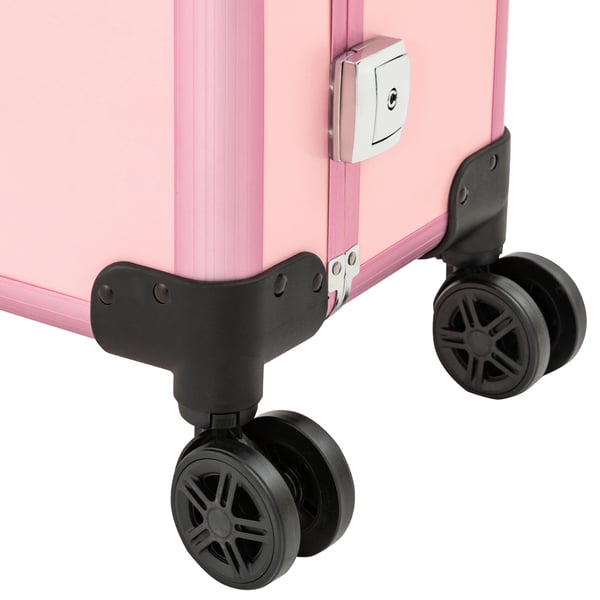 Makeupkuffert - 12 V trolley - Spejl med 8 LED - Organizer - Transportabel - På hjul - Pink