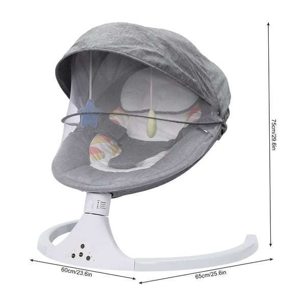 Smart Baby elektrisk babygynge/vugge, 220 V, aftagelig, Bluetooth-musik, støvfilter, kraftigt lys, grå