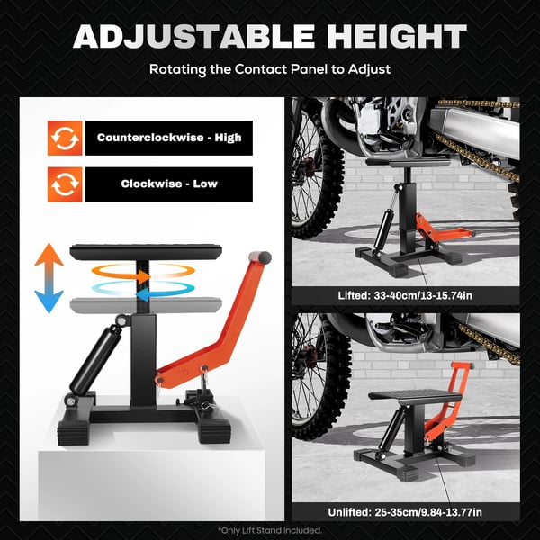 Universal motorcykelløfter - Hydraulisk værkstedsstøtte - Op til 400 kg - Parkeringsstativ - Service & reparation - Sort
