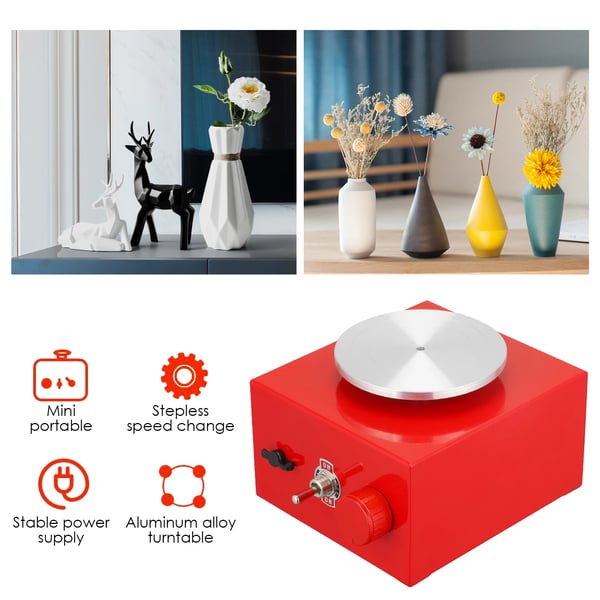 Sähköinen minidreija, keramiikkakone, tarjottimella, DIY-keramiikkaan ja savitöihin