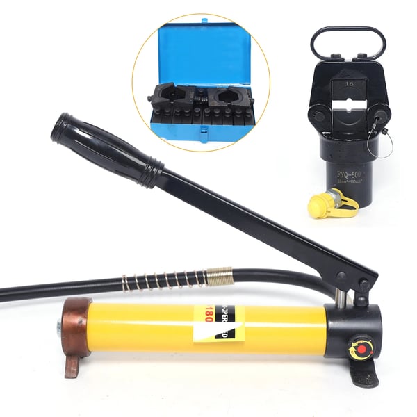 Hydraulinen kaapelikenkäpuristin - Erillinen pumppu - 15 t - 13 leukaa - 16–500 mm² - Iskunpituus 22 mm - Hiiliteräs