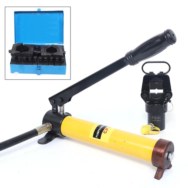 Hydraulinen kaapelikenkäpuristin - Erillinen pumppu - 15 t - 13 leukaa - 16–500 mm² - Iskunpituus 22 mm - Hiiliteräs