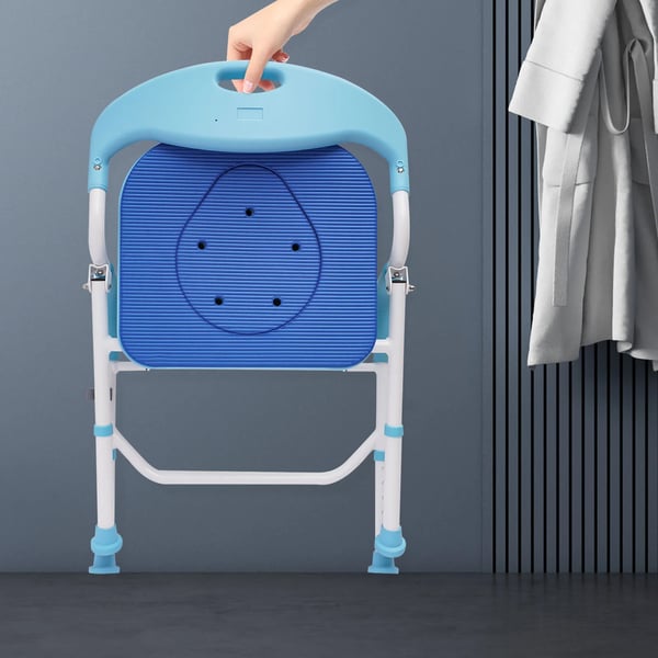 Korotettu WC-istuin käsituilla - WC-tuoli/Suihkutuoli - Enimmäiskuorma 100 kg - Tukeva, Luistamaton - Helppo kokoaminen - Sininen