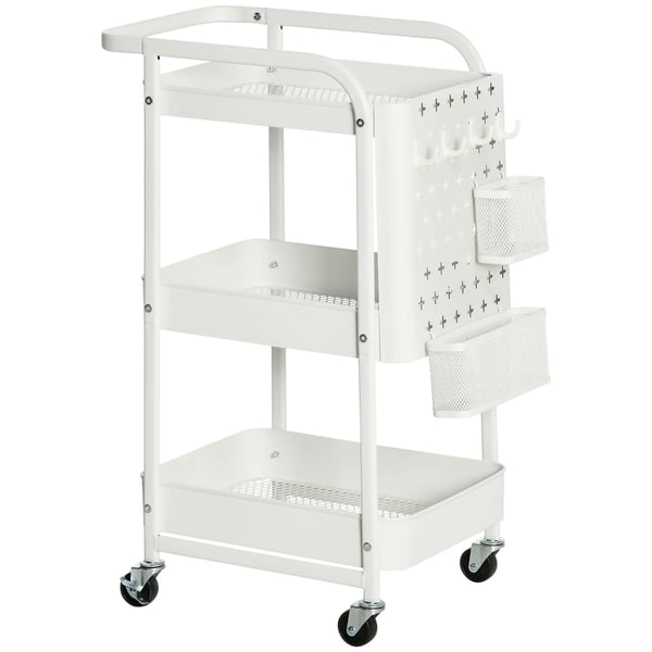 Köksvagn - Serveringsvagn - 3 hyllplan - Med hjul - 4 krokar - Stål & PP - 51,5 x 32 x 75,6 cm - Montering krävs - Svart
