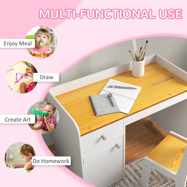 Barnskrivbord med stol - Set - Trä - 80×39×59 cm - Minimalistisk Design - Montering Krävs - Vit