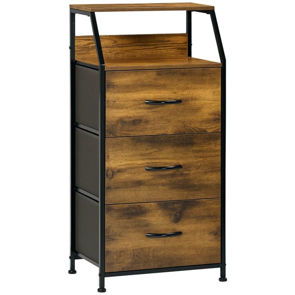 Byrå - Lådförvaring - 3 fällbara tyglådor - Öppen hylla - Stålram & MDF - 44x29x92 cm - Montering krävs - Olivbrun