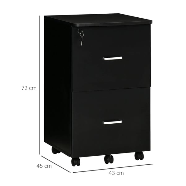 Kontorshurts - Arkivskåp - Med 2 Lådor - Lås med 2 Nycklar - Mått 43x45x72 cm - Montering Krävs - Svart