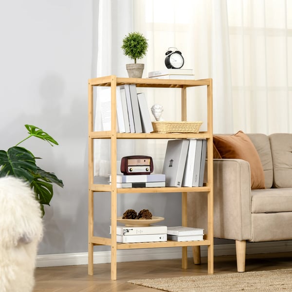 Bambuhylla - Bokhylla - 4 Hyllplan - För Vardagsrum - Montering Krävs - 62x33x112 cm