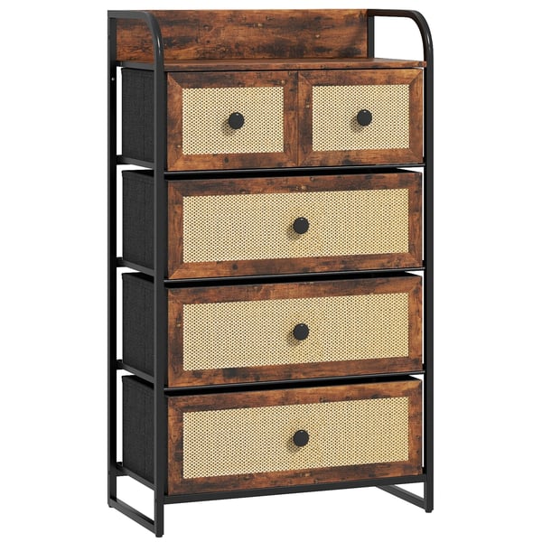 Tygbyrå - Vardagsrumsskåp med 5 lådor - 58x29x99 cm - Montering krävs - Rustik brun