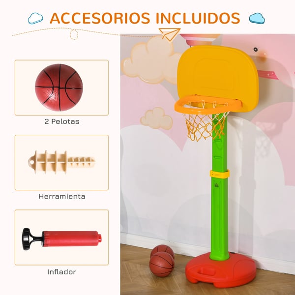 Basketkorg för Barn - Set med Ställning - Höjdjusterbar - 2 Bollar - Pump - För 3–6 År