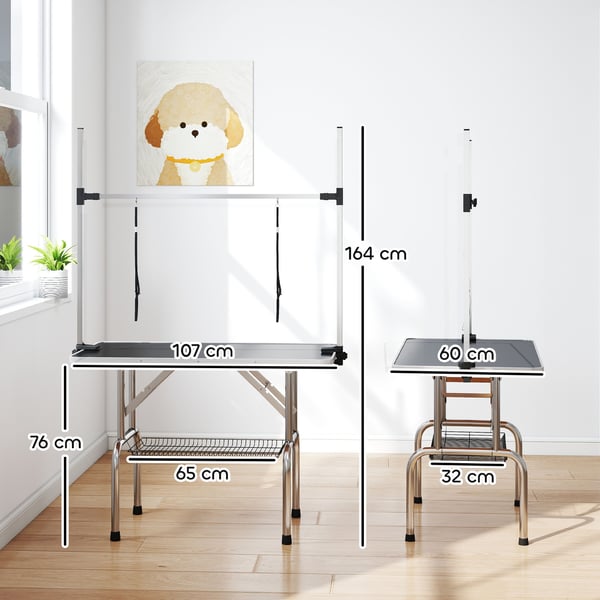 Hundtrimbord - Hopfällbart - 107x60x170 cm - Melaminbelagt trä & stål - För hundar - Svart