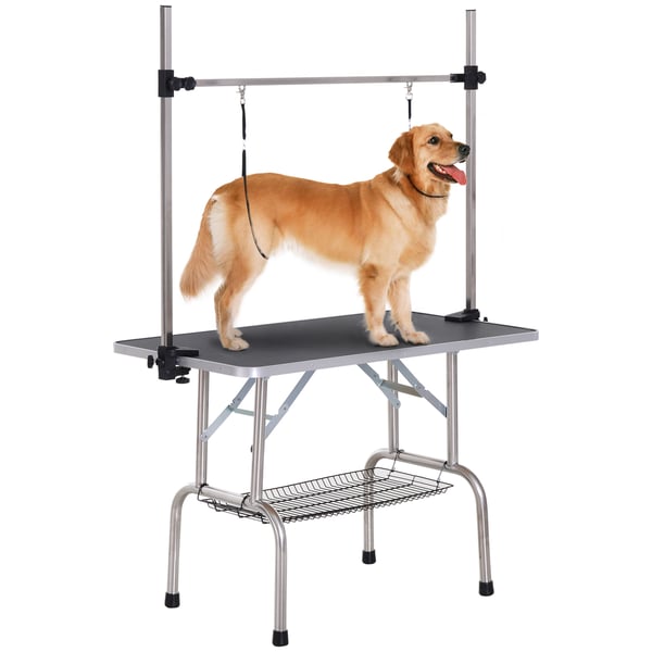 Hundtrimbord - Hopfällbart - 107x60x170 cm - Melaminbelagt trä & stål - För hundar - Svart