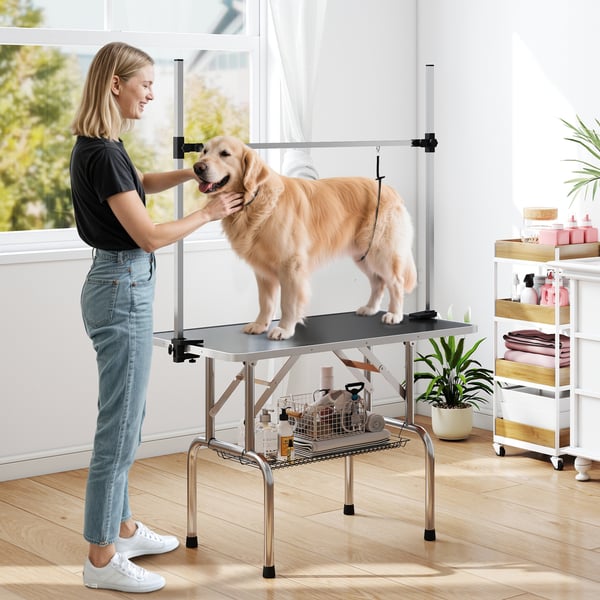 Hundtrimbord - Hopfällbart - 107x60x170 cm - Melaminbelagt trä & stål - För hundar - Svart