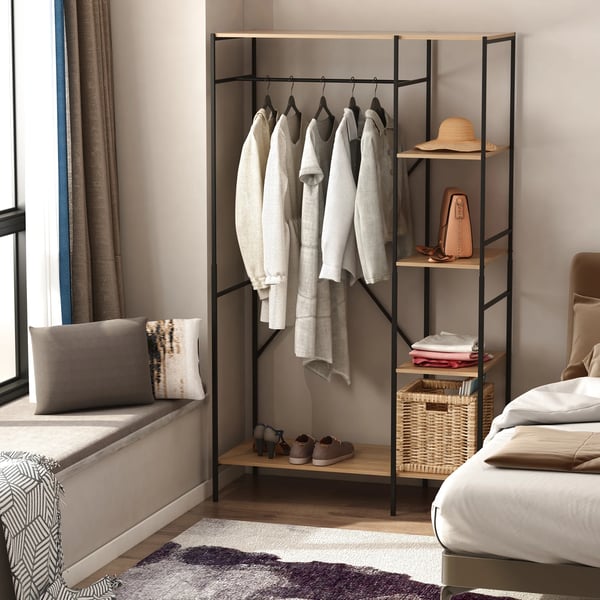 Klädställning - Klädhängare med 4 Hyllor - Hängstång - Fristående - Mått 100×46×170,5 cm