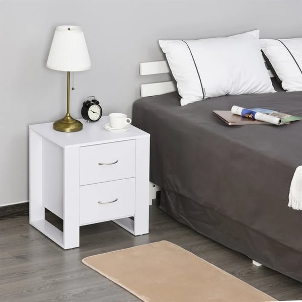 Sängbord - Nattduksbord - 2 Lådor - Stabil Ram - Modern Marockansk Stil - 48x39x54 cm - Vit