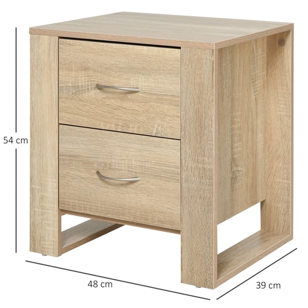 Sängbord - Nattduksbord - 2 lådor - Stabil ram - Elegant design - 48 x 39 x 54 cm - Modern marockansk stil - Ek