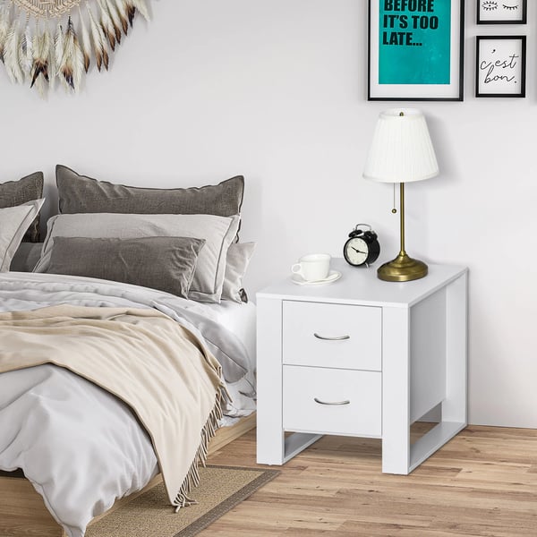 Sängbord - Nattduksbord - 2 Lådor - Stabil Ram - Modern Marockansk Stil - 48x39x54 cm - Vit
